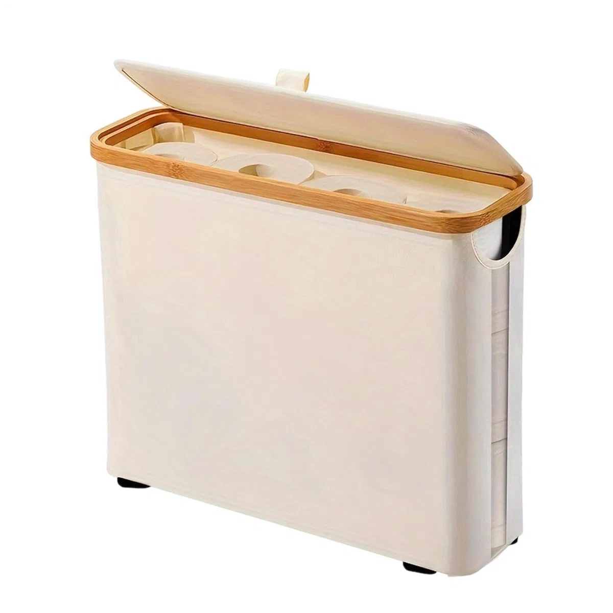Cesta para almacenar Rollos de Papel higiénico - Cubo de pie Plegable Independiente - Cesta con Tapa y asa para almacenar Papel higiénico - para un máximo de 12 Rollos en el hogar, el baño, salón y