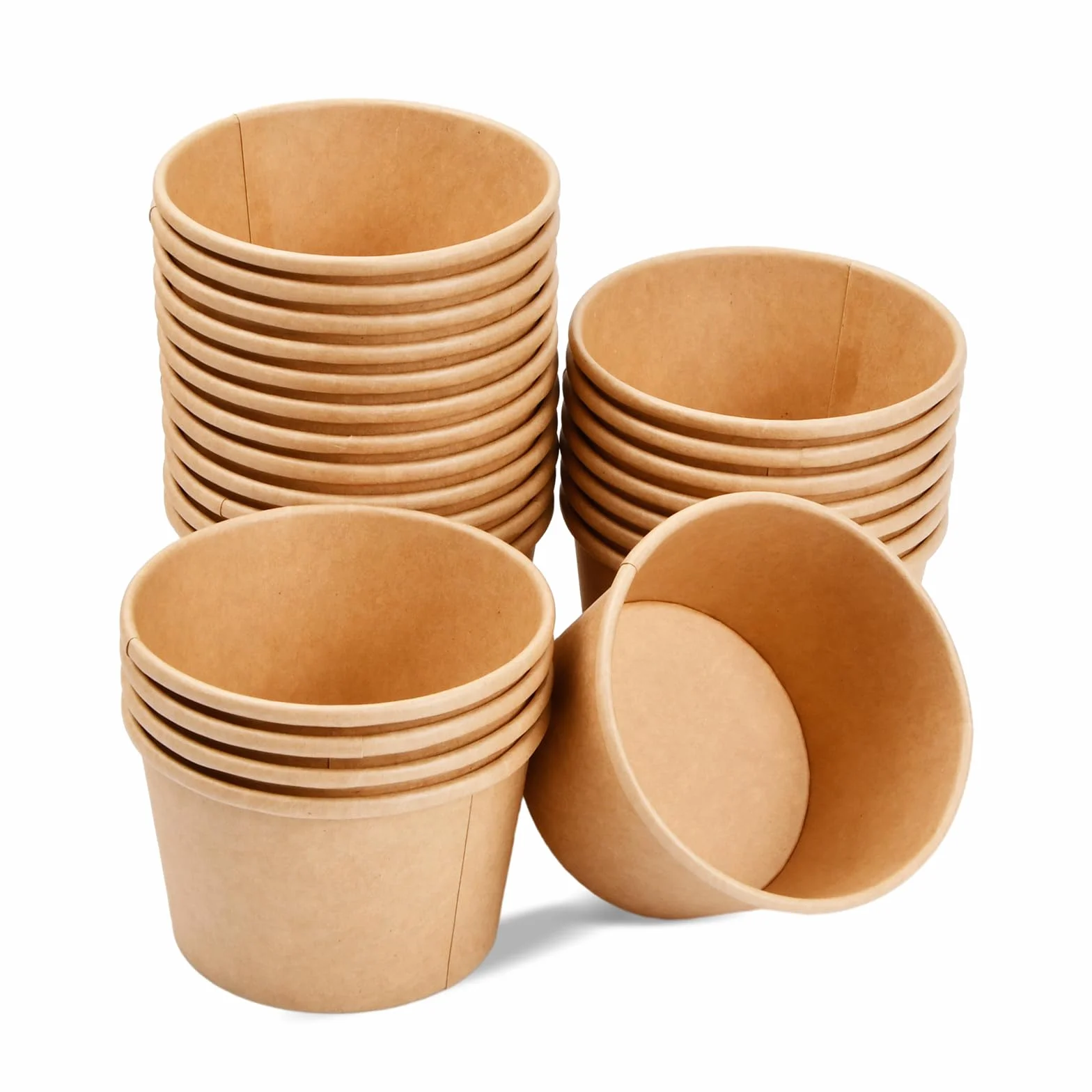 50 Piezas Cartón de Comida, Vasos de Papel para Helado, Taza Compostable Cuenco Cartón Kraft, Cartón de Sopa, Contenedores de Sopa de Papel para Frutas Postre Aperitivos Yogur (230ml)