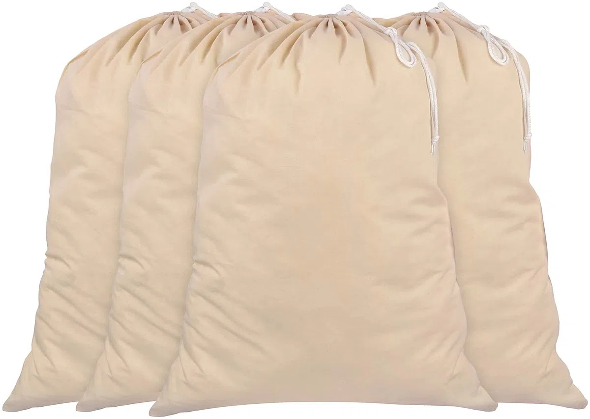 Sweet Needle Bolsas para la compra extragrandes y resistentes para almacenamiento de ropa sucia, 71X91 CM - 100% algodón, muy duraderas, cordón con cierre de cordón, lavable a máquina (Paquete de 4)