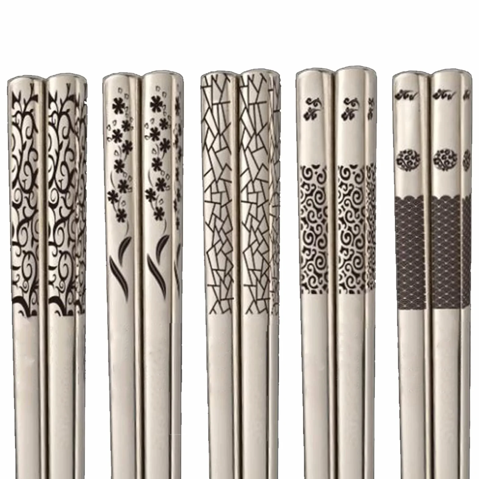 Palillos de acero inoxidable, 5 pares, metal japonés de, reutilizables, sostenedor de palillos de titanio, respetuoso con el medio ambiente, saludable para restaurante (embalaje de regalo)