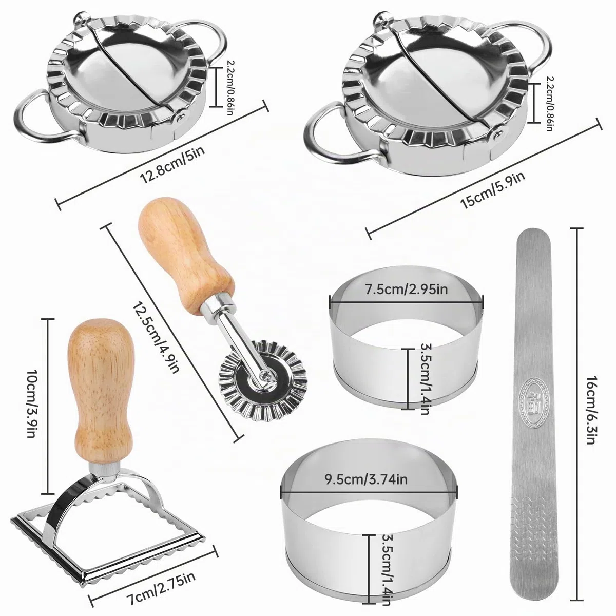 Molde Empanadillas 7 Piezas Dumpling Maker Acero Inoxidable Molde para Empanadillas, Empanadillas Maquina Con Cortador de Raviolis y Rodillos Cortadores para Cocina Accesorio