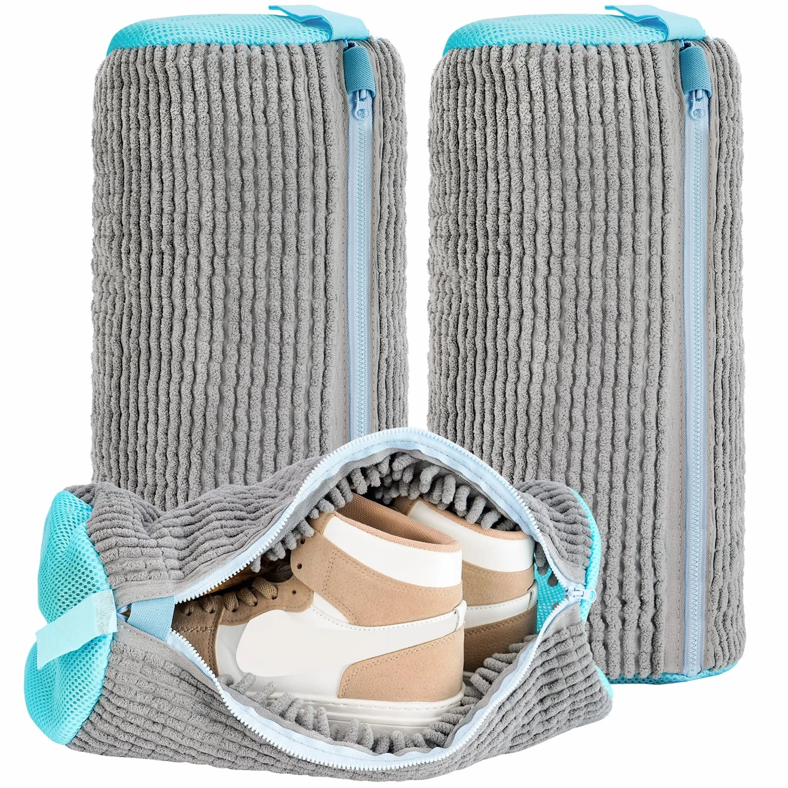 2 Piezas Bolsa Lavadora Zapatillas, Reutilizable Bolsas Para Lavar Zapatillas en Lavadora, Limpieza de 360° con Cremallera Oculta, Funda para Lavar Zapatos en Lavadora para Todo Tipo de Calzado (Gris)