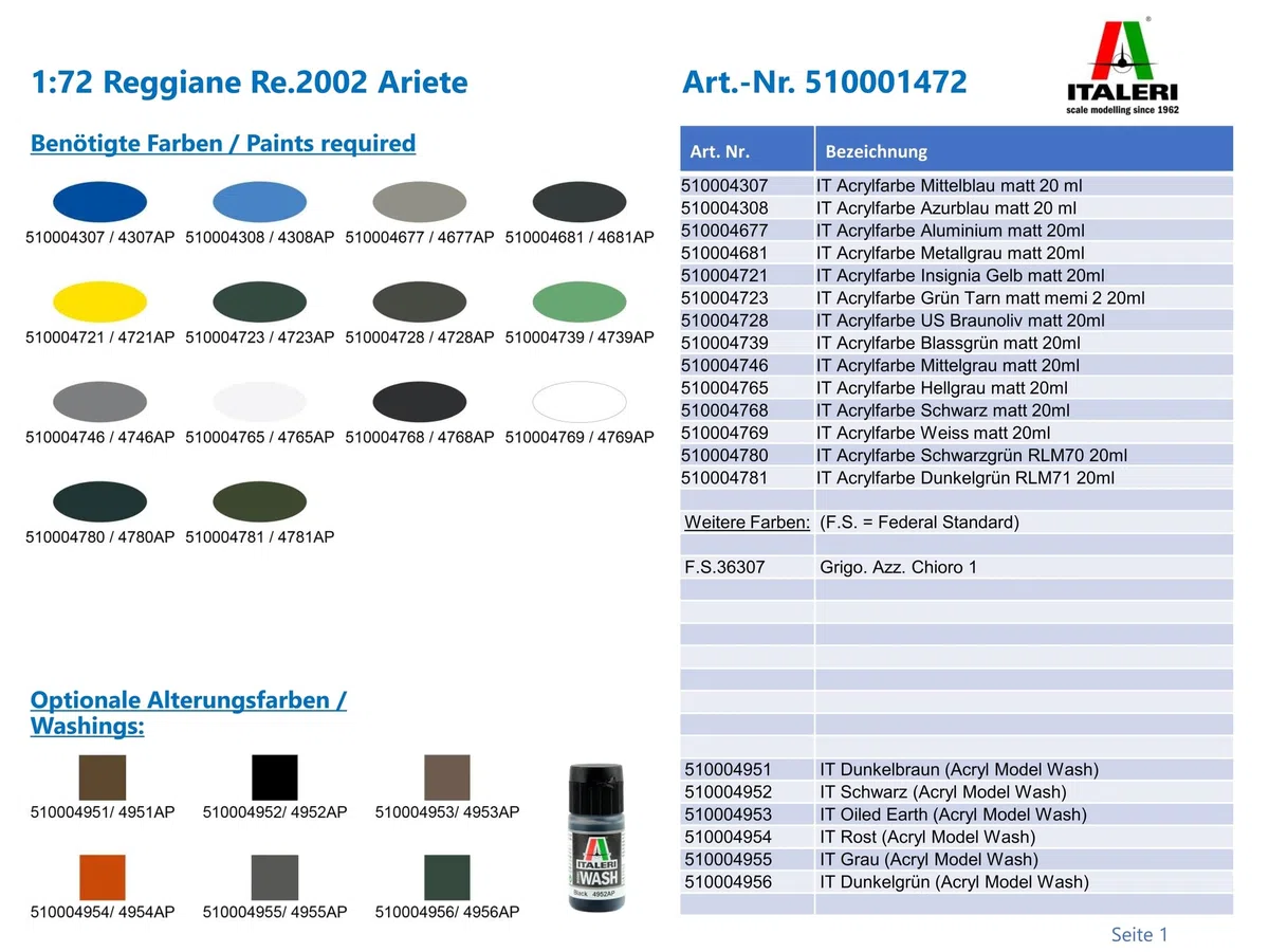 Italeri 1472 1:72 Reggiane Re.2002 Ariete - modelismo, modelismo, modelismo de pie, Manualidades, Hobby, Pegar, Kit de plastico, detallado, Kit Tanque, Militar, Multicolor