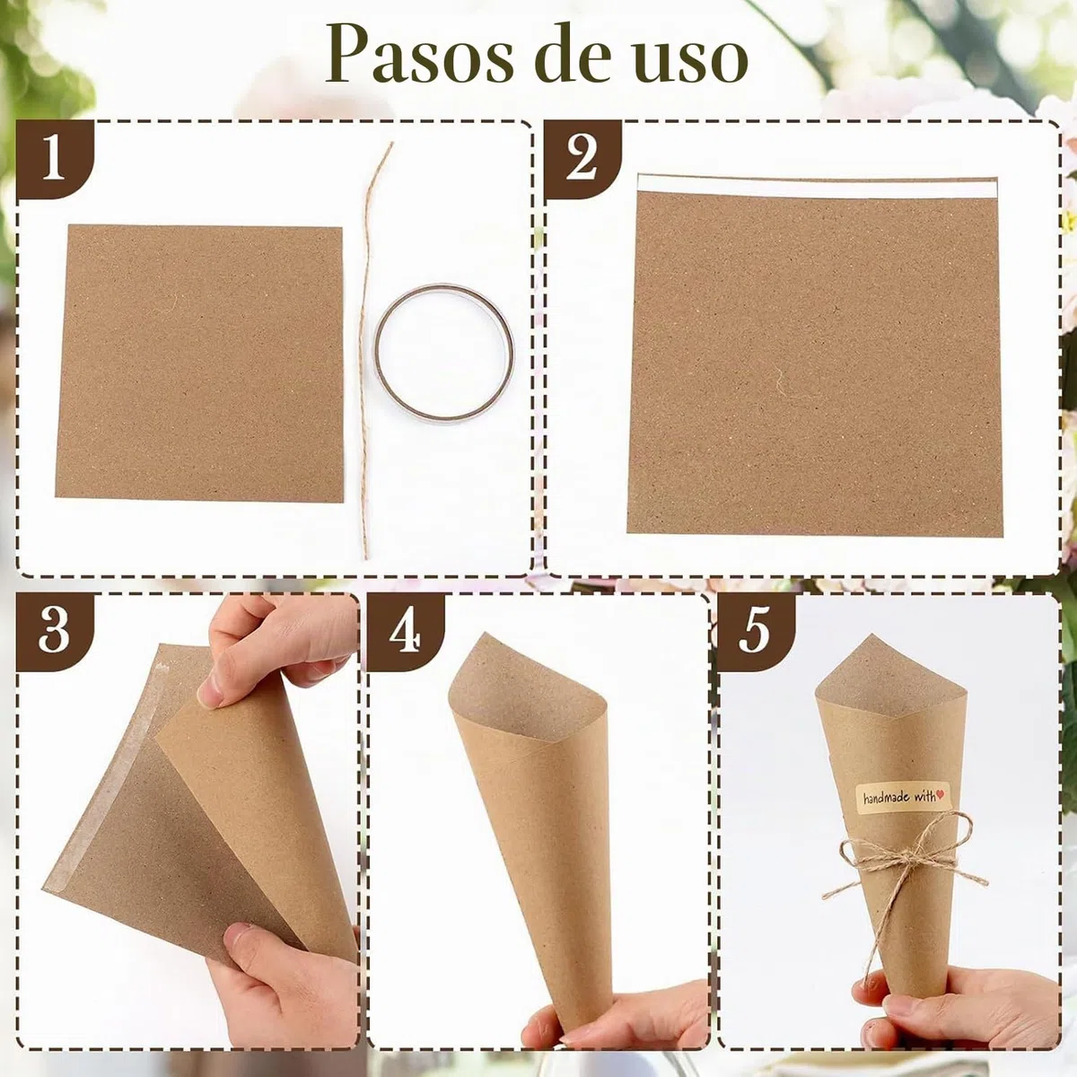 Conos para arroz de boda con paquetes de confeti nupcial, portaconfites Kraft con 30 orificios
