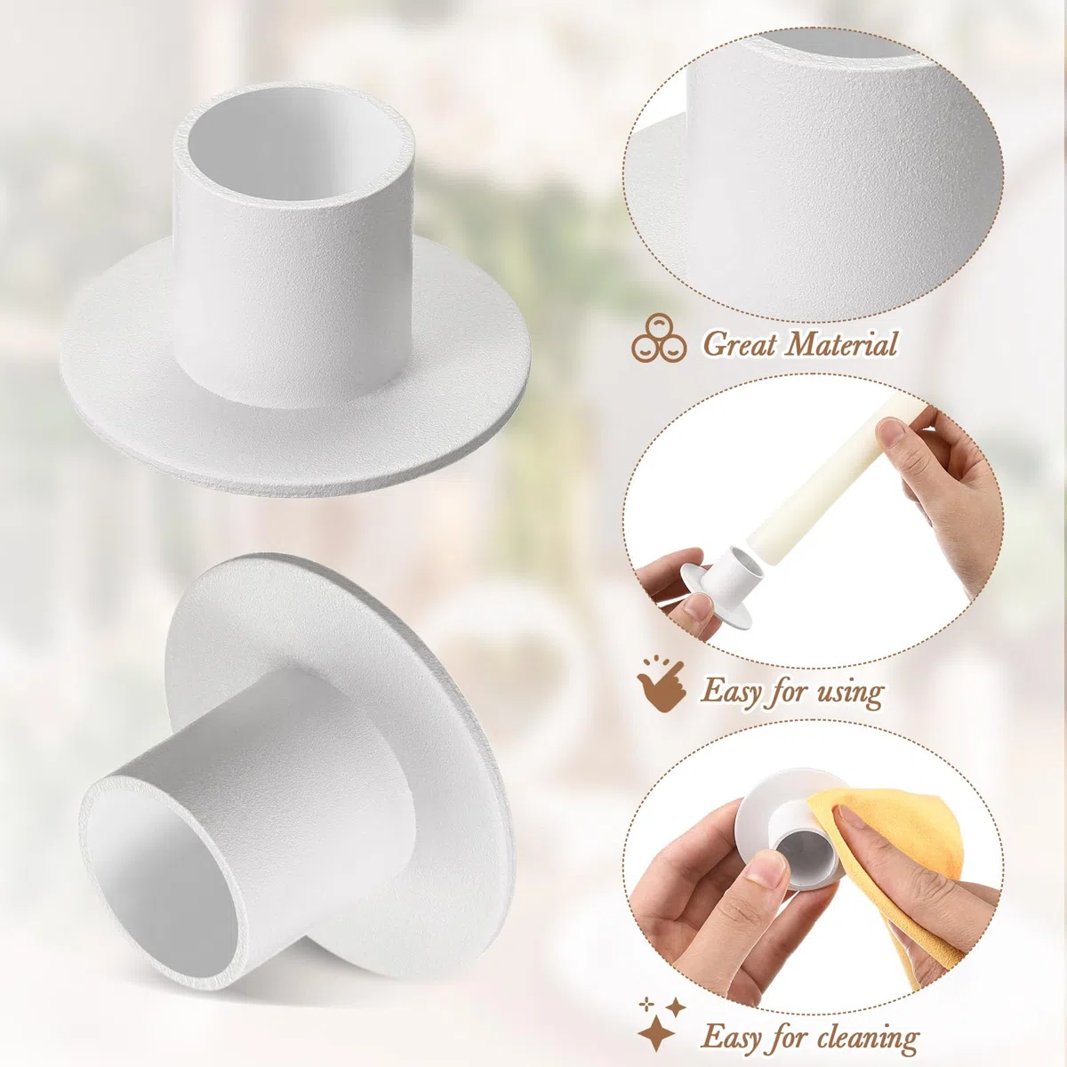 Portavelas para Velas de Palo Portavelas de Columna Candelabros de Metal Blanco Soporte de Velas para Decoración de Salón Comedor Habitación Fiesta Navidad (6, Blanco)