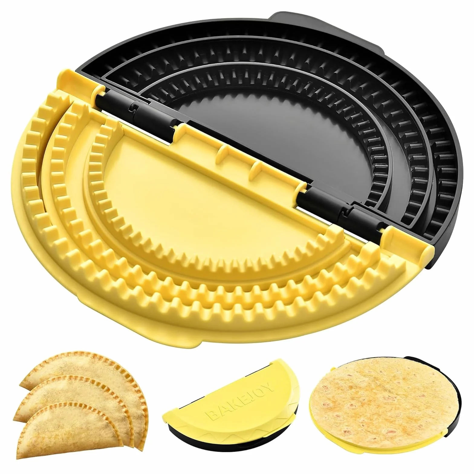 3-en-1 Prensa de Tortillas, Sellador de Tortillas Desmontable de 15,2–20,3–25,4cm, Quesadillera, Prensa para Empanadas, Amarillo & Negro