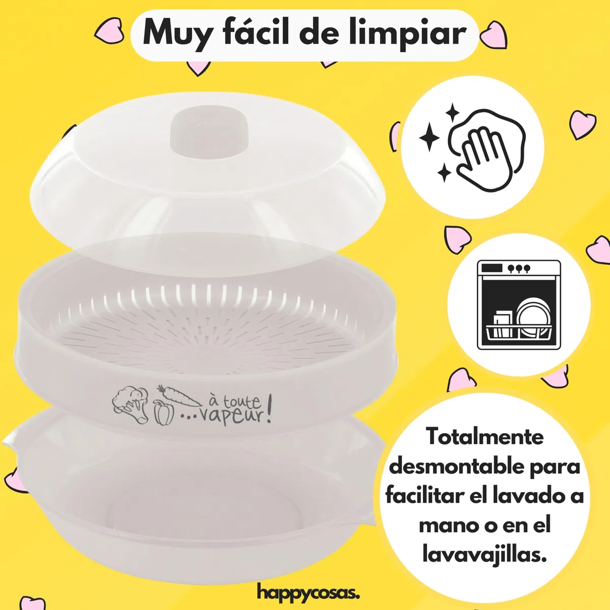 Vaporera Microondas 1,2L con Regulador de Vapor – Vaporera para Microondas para Verduras, Pescado y Carne – Cocina al Vapor Fácil y Rápida – HappyCosas