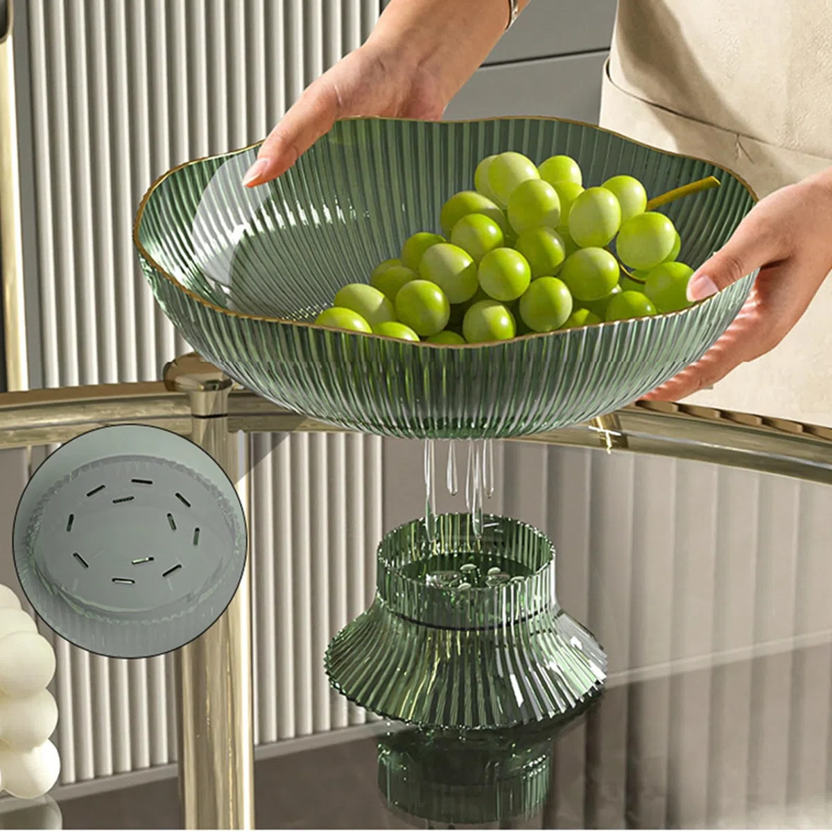 Yosoo Health Gear Frutero, Plato de Fruta Escurridor de Plástico con Base Desmontable, Diseño Elegante para Fiestas en Casa y Uso Al Aire Libre, 25 Cm X 12 Cm X 13 (GREEN)