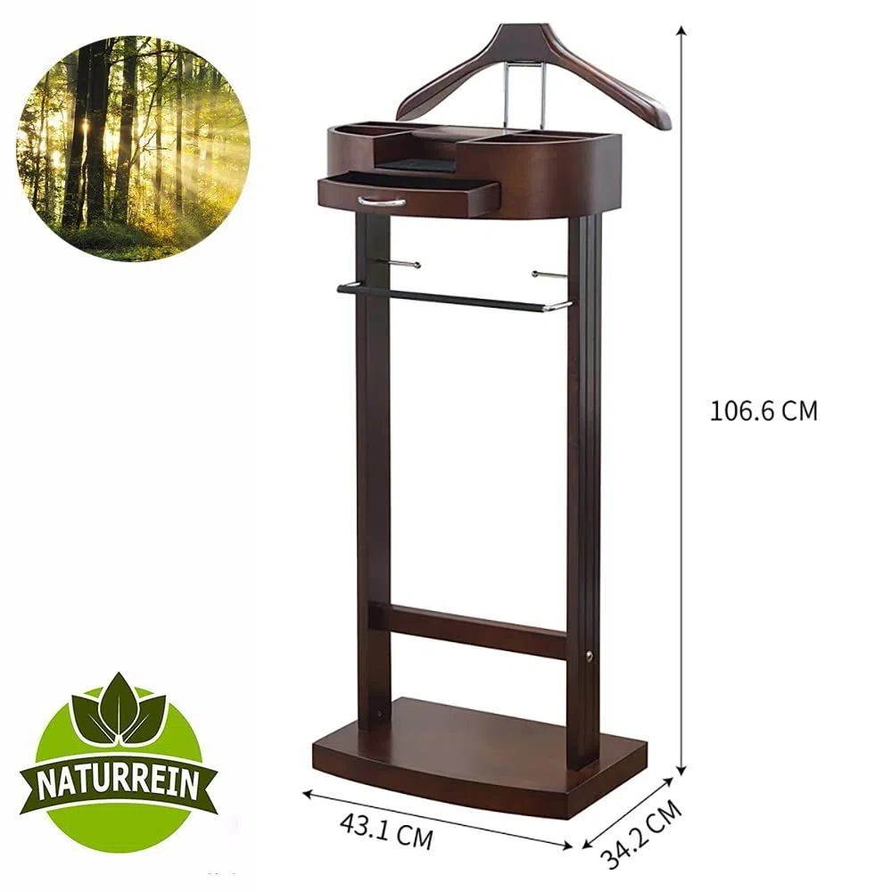 RajoNN Perchero de pie para Ropa con cajón, Almacenamiento Privado, Perchero de Madera Maciza para Trajes, Perchero para Ropa de mayordomo, para Oficina, Sala de Estar, Dormitorio, Hombres y Mujeres,
