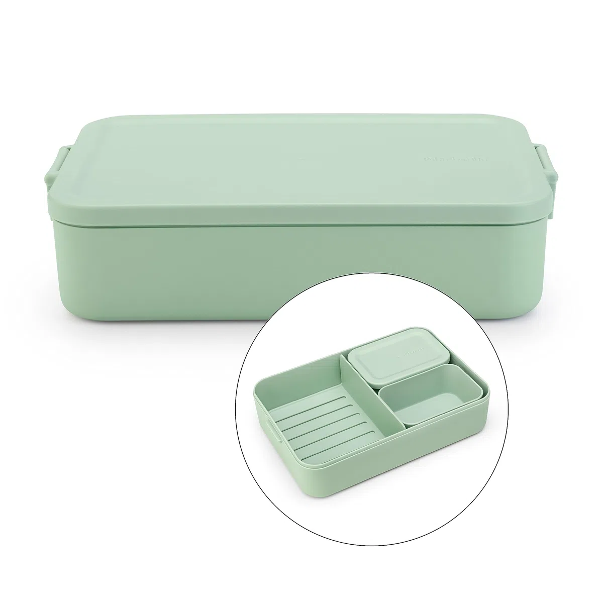 Brabantia - Make & Take Fiambrera Bento - Grande - Compartimentos Extraíbles - Tapa con Clips - Apta para Congelador, Microondas & Lavavajillas - Verde (Jade Verde) - 25,5 x 16,7 x 6,2 cm