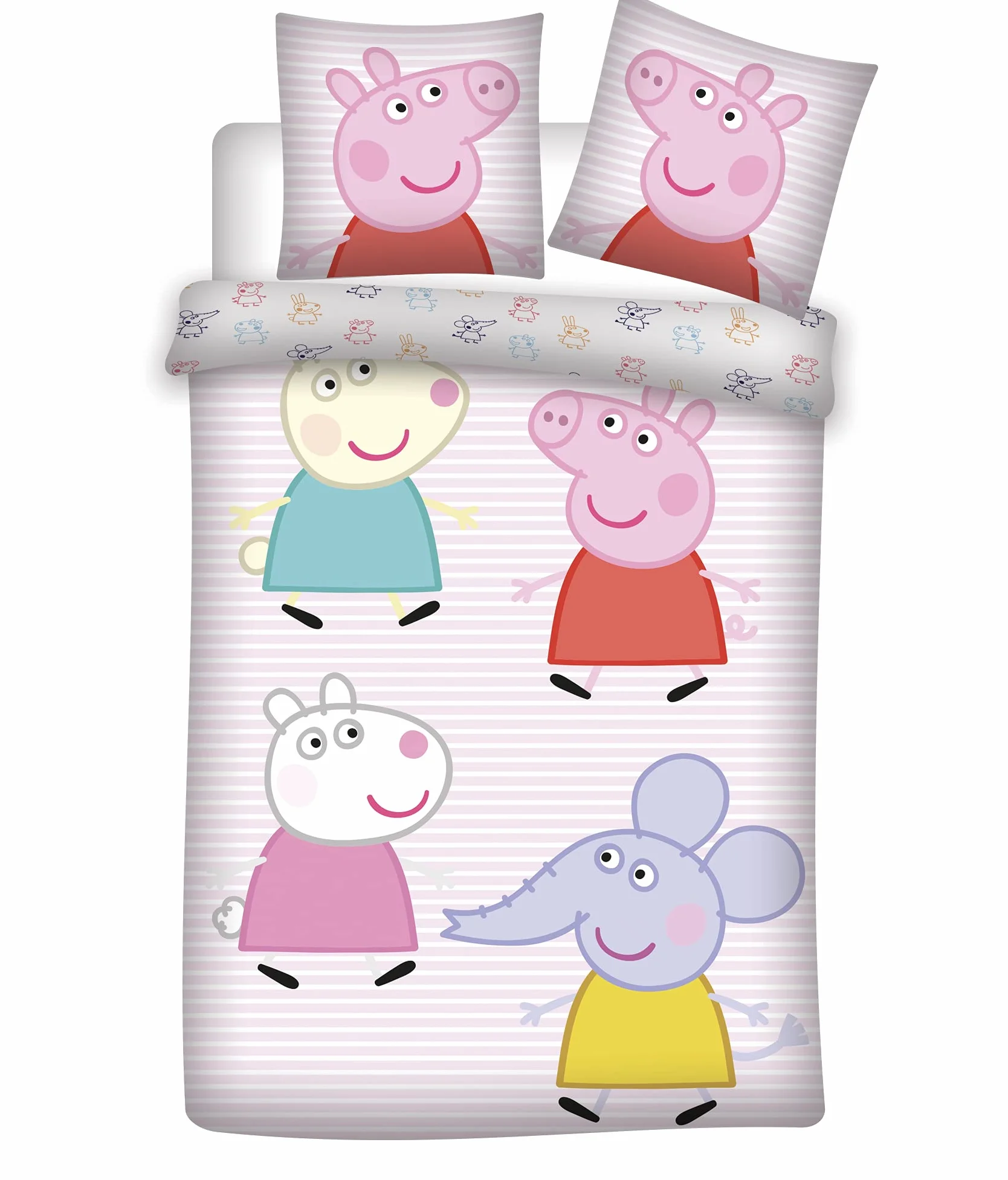 Juego de Cama Peppa Pig 100% algodón, Funda nórdica Rosa Linea de 100 x 135 cm y Funda de Almohada de 40 x 60 cm | Ropa de cama bebé reversible | Algodón natural suave transpirable | Peppa Pig | Niña 0-3 | Cuna | Lavable a máquina
