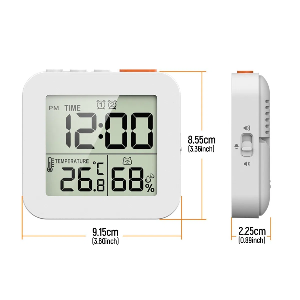 Reloj de baño, temporizador digital de ducha para baño, reloj de pared de cocina con alarma, temporizador táctil portátil impermeable, termómetro de interior, higrómetro, blanco