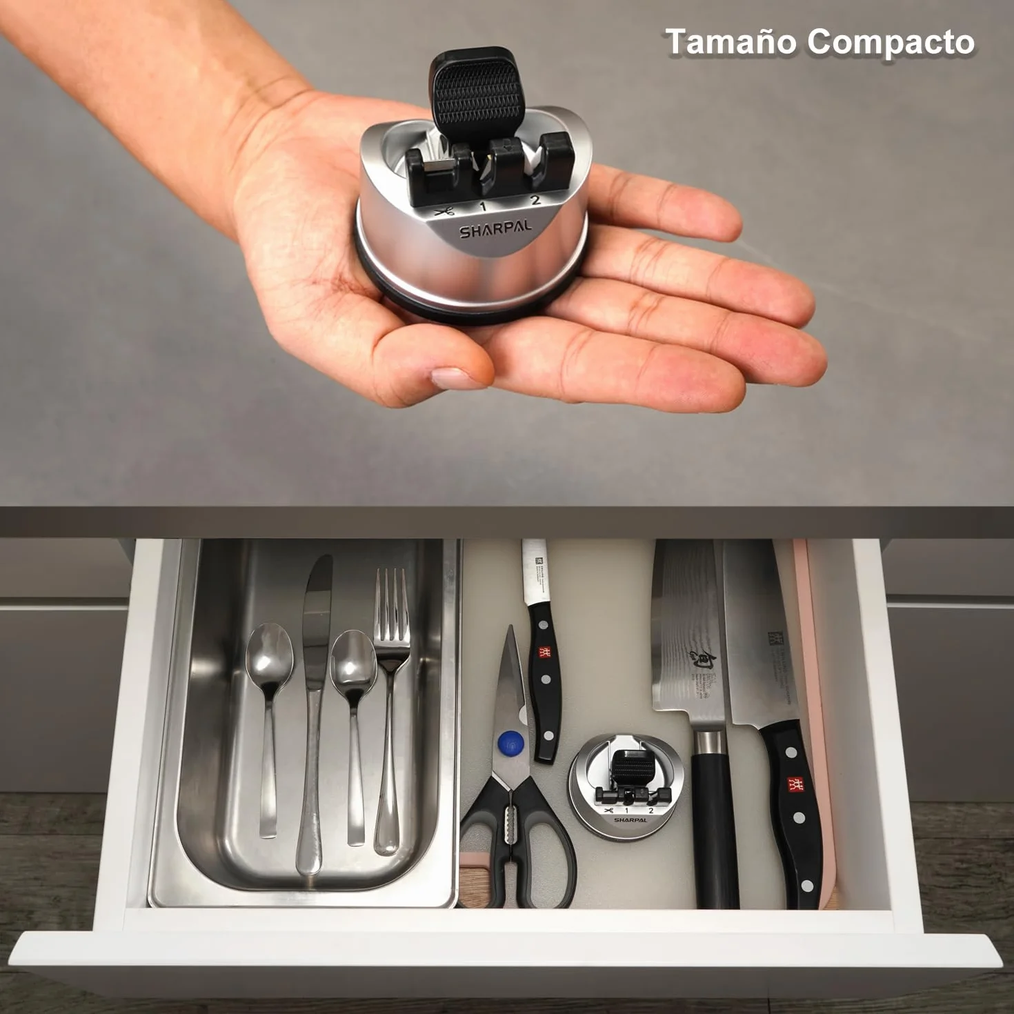 SHARPAL 191H Afilador de cuchillos y tijeras de cocina, afilado para cuchillos con bordes rectos y dentados, herramienta para afilar cuchillos