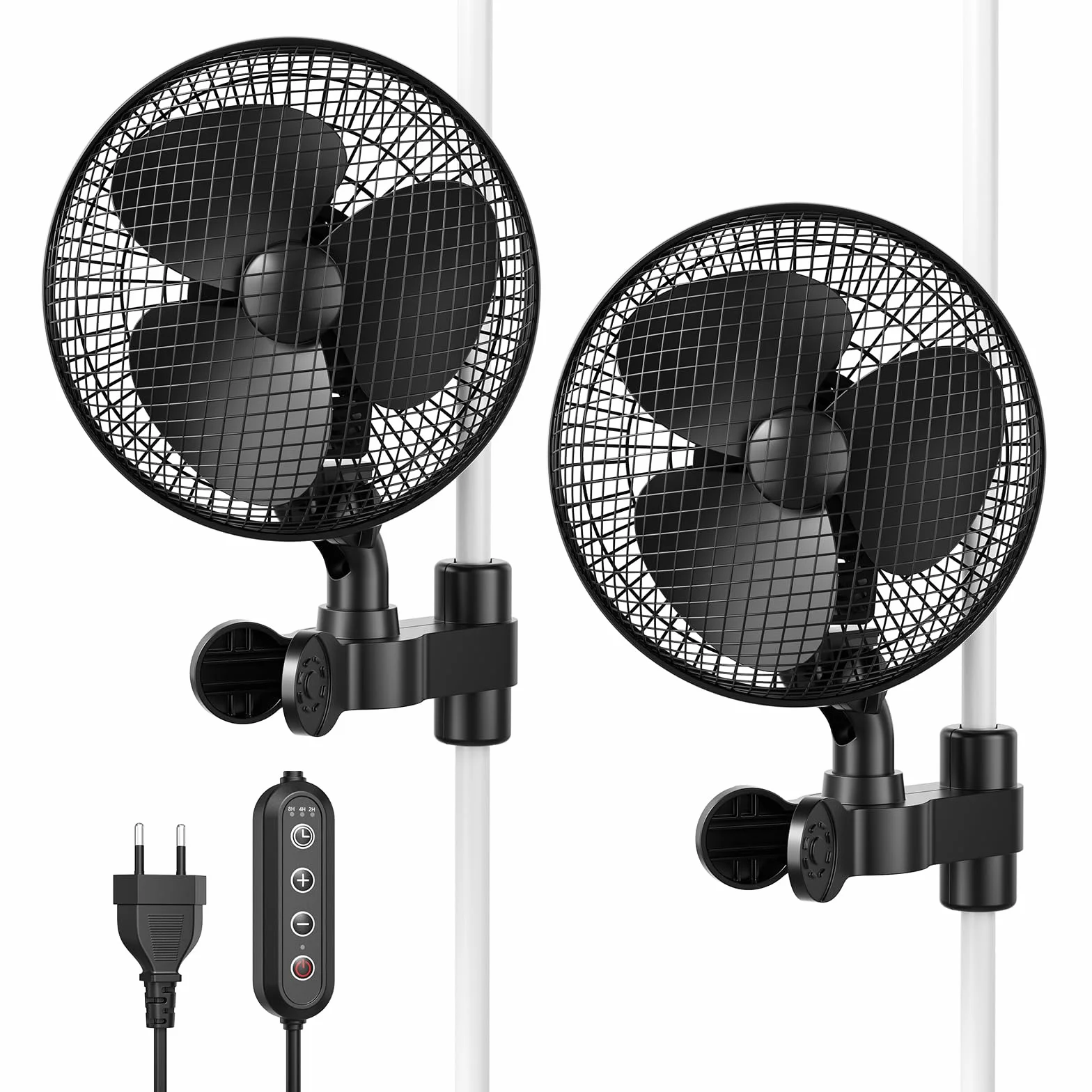 Lote de 2 ventiladores de pinza con oscilación dual 315 CFM, 2 velocidades, 32dB, temporizador 2/4/8H Para carpa de cultivo, invernadero, hogar, Grow - Ventilador con clip