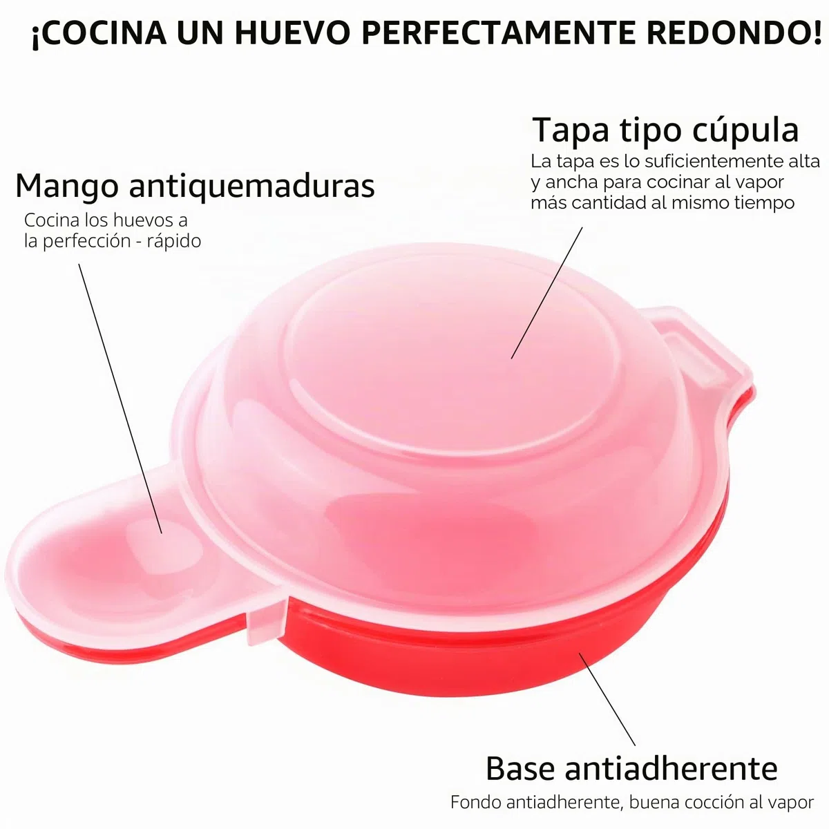 2 juegos de olla para huevos de microondas, herramienta de cocina rápida para hacer tortillas de Hamburgo en 1 minuto (rojo y transparente)