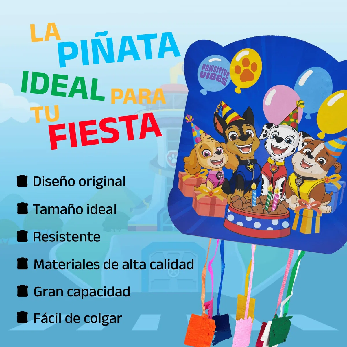 Piñata Patrulla Canina + Pack 70 Chuches Sin Gluten y Juguetes Piñata - Piñata Cumpleaños - Patrulla Canina Cumpleaños - Piñata - Relleno Piñata - Infantil - Paw Patrol - PARTY4EVER