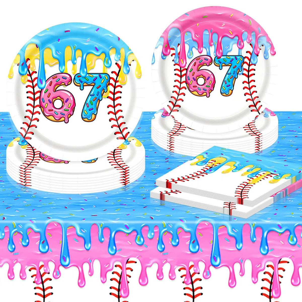 51 Piezas Sixseven Set de Vajilla para Fiestas de Cumpleaños, 20 Platos, 20 Servilletas y 1 Mantel, para Cumpleaños de Niños y Fiestas Temáticas