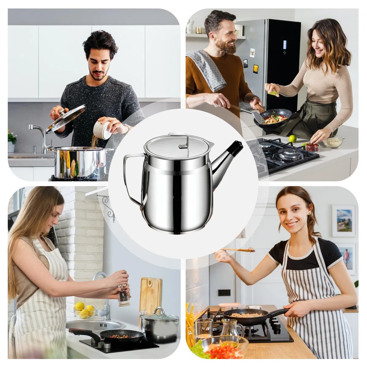 Genérico Recipiente para grasa de tocino con colador | 2 litros de acero inoxidable,Ahorrador de Grasa de Cocina con Colador - para hogar, cocina, restaurante, camping, exterior y freír