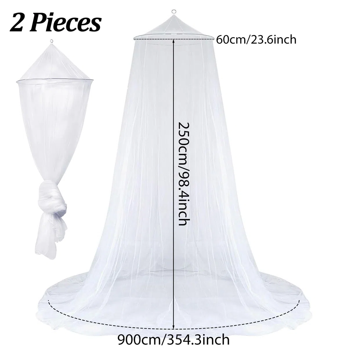 HOOPOE Mosquitera Cama Matrimonio Individual,2 Piezas Mosquito Net for Bed Dosel, Mosquitero Cúpula Universal Poliéster,Viajes Mosquitera Plegable Portátil 60x250x900cm