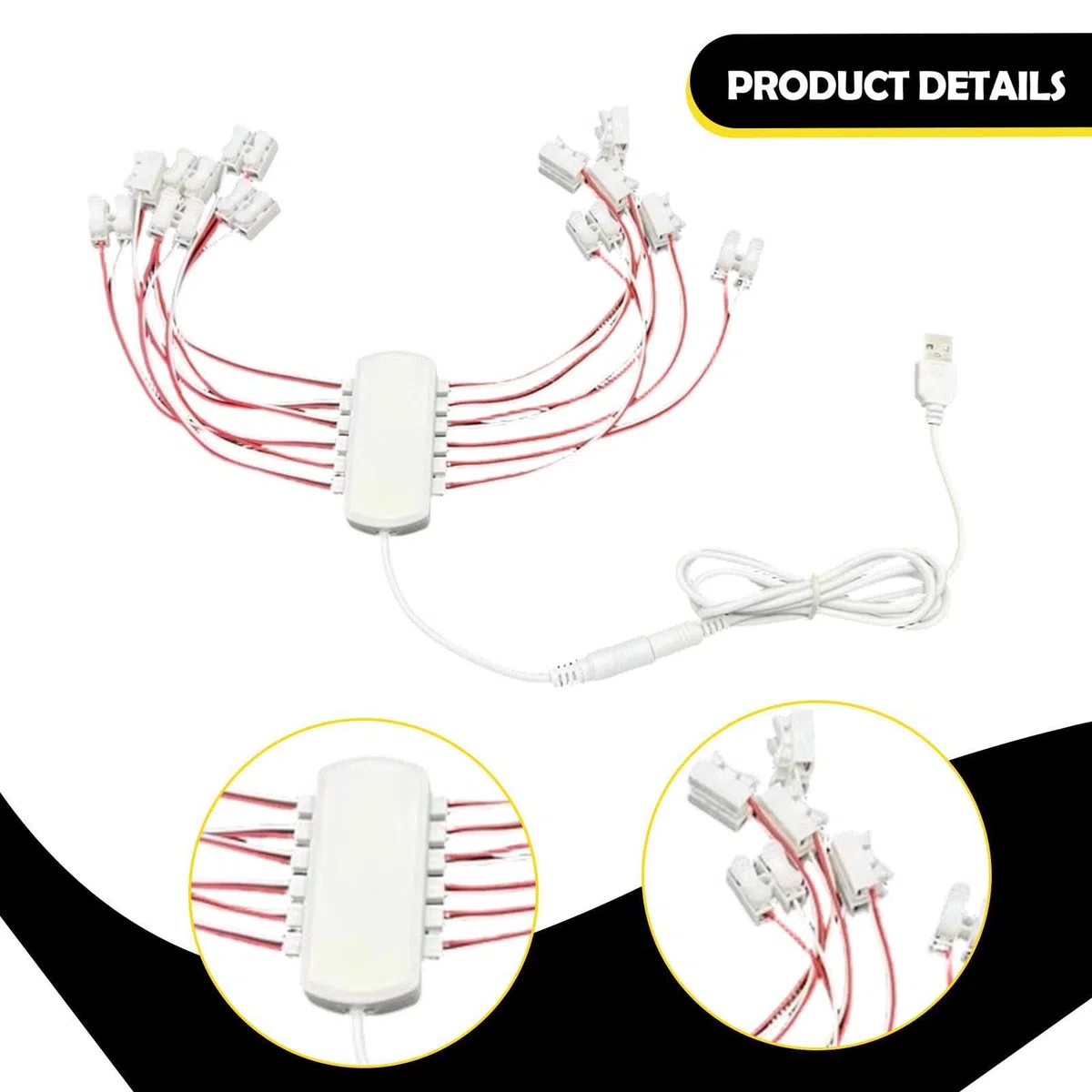 Fuente de Alimentación para Mini Lámparas Cableado Modelo Distribuidor Led USB Material PP Adecuado para Modelos Constructivos, Dioramas, 12 Puertos