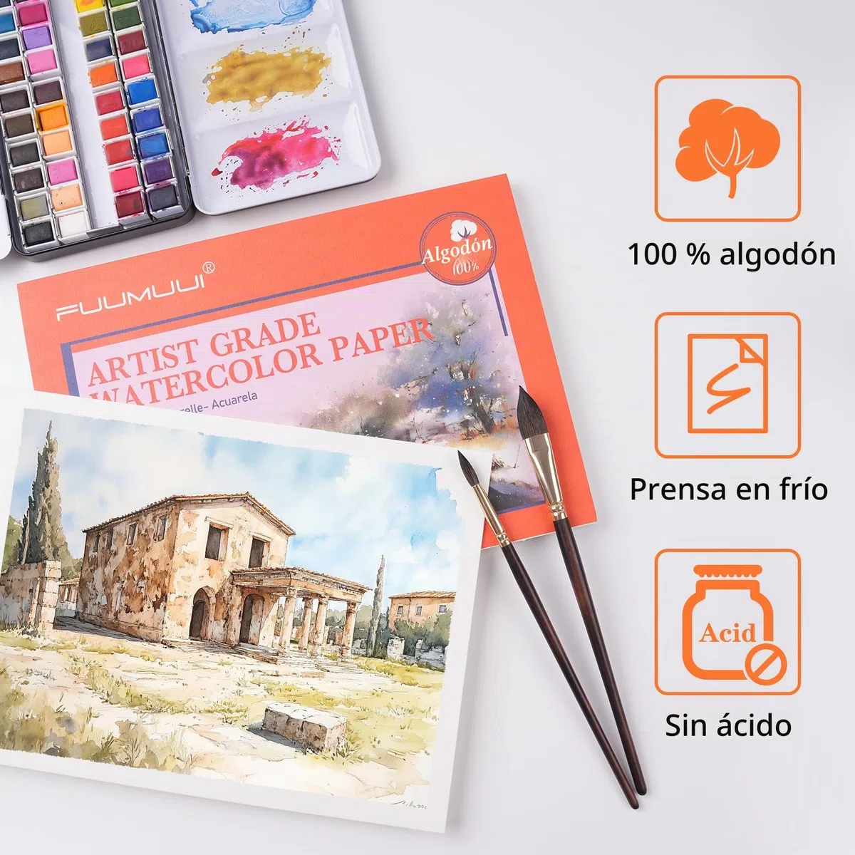 Papel Acuarela A4-100% algodón, 22 hojas de 300 g/m², Sin ácidos, Prensado en frío, Bloc de 4 Caras encolad, Bloc Acuarela | Papel de Acuarela para Acuarela y Dibujo, Watercolor Paper