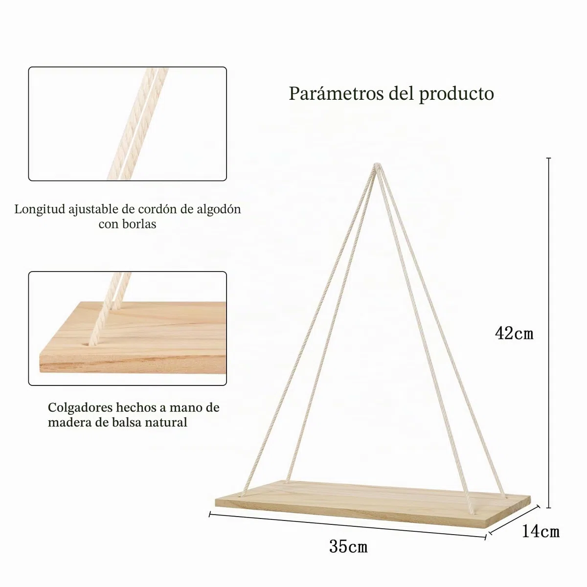 YIYA 2pcs Estante Colgante de Madera Estantes Flotantes de Madera con Cuerda Boho Decor para Salas Decoración Pared de Estar, Dormitorio, Oficina,de Baño Decoración de Plantas Pequeñas