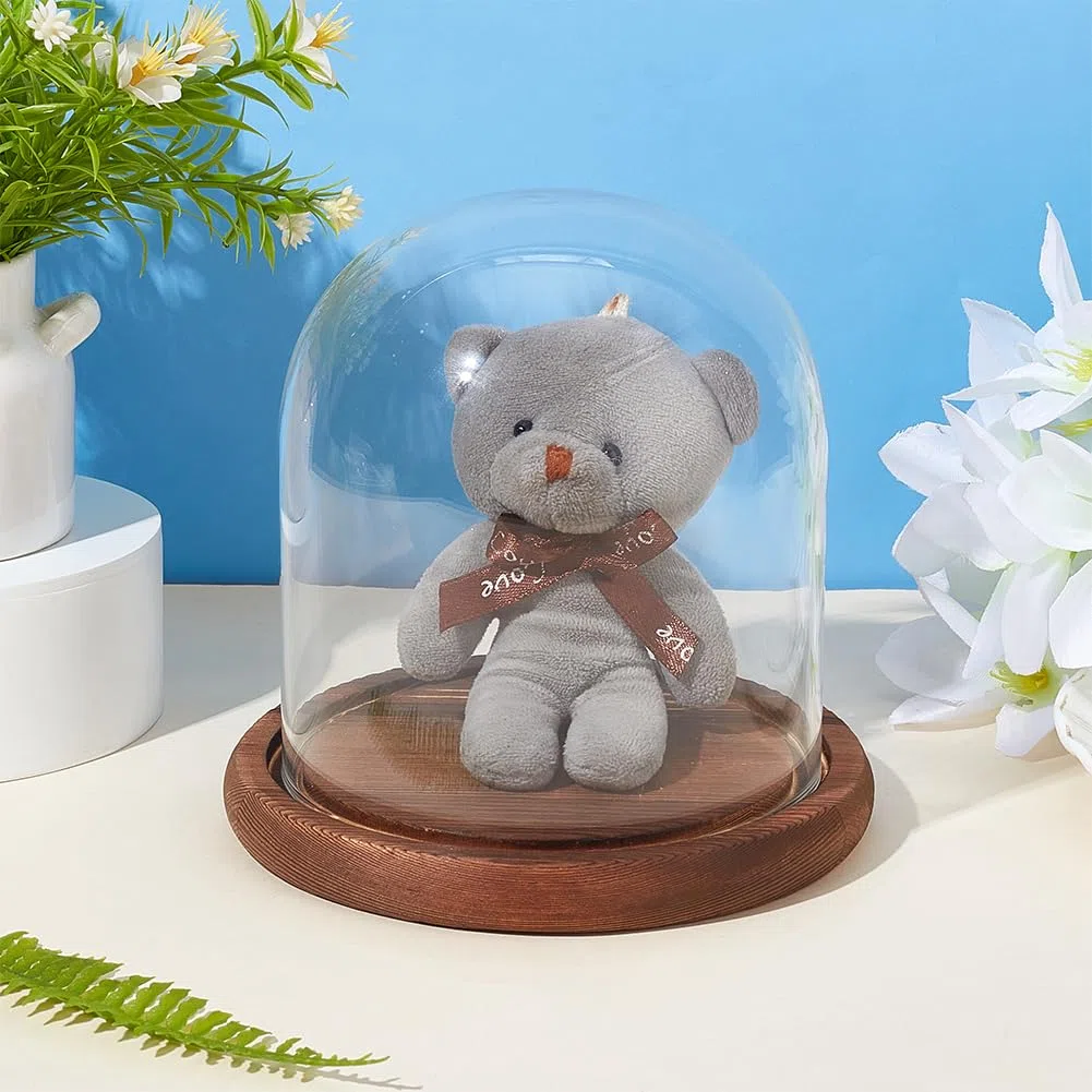 BENECREAT 14 x 13 cm, cubierta de cristal transparente de flores eternas, cúpula Cloche Micro Paisaje con base de madera maciza para manualidades de flores