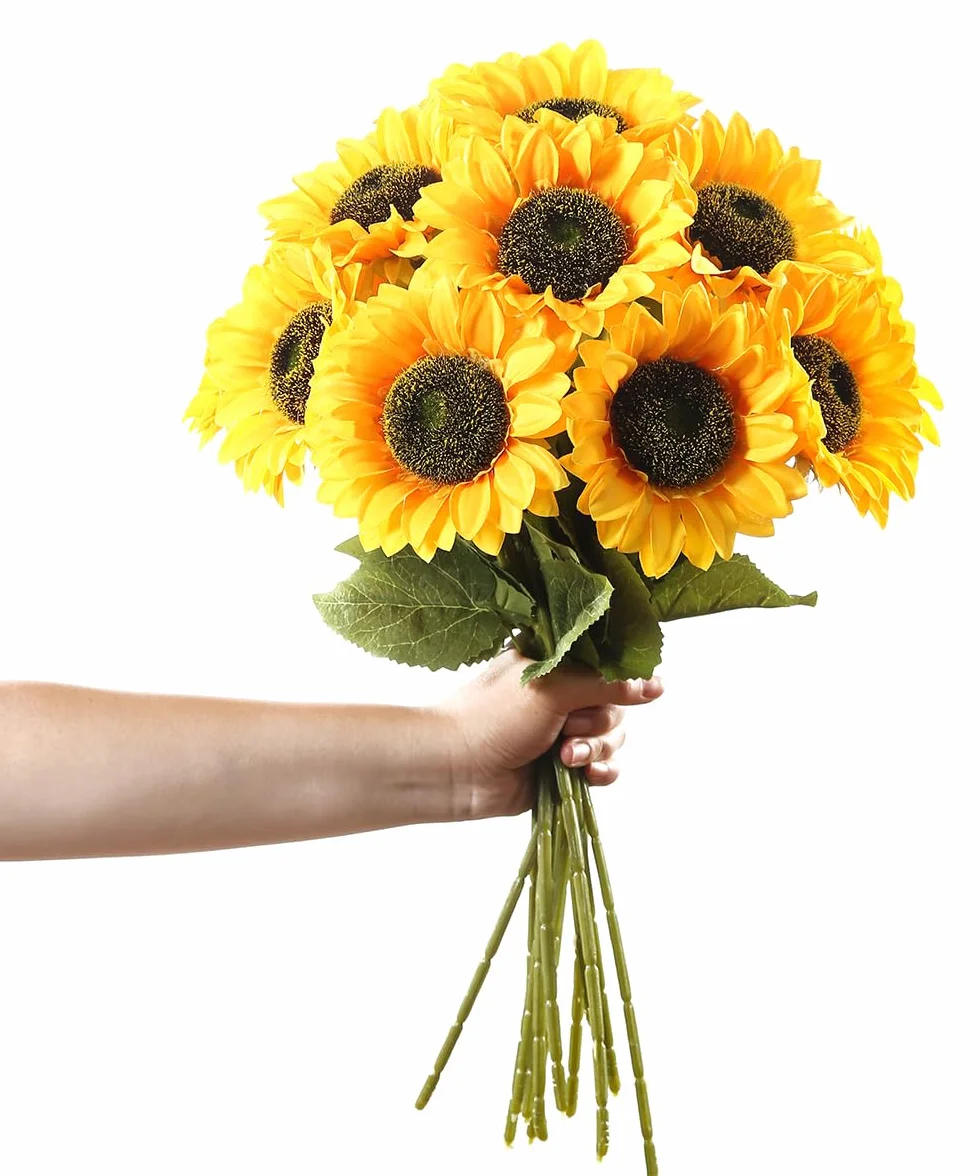 Laelfe 8 Piezas Girasoles Artificiales Grandes, 45 cm Flores Girasoles Amarillas de Plástico para Decoración de Hogar, Arreglos de Bodas, Fiestas de Cumpleaños y Mesa