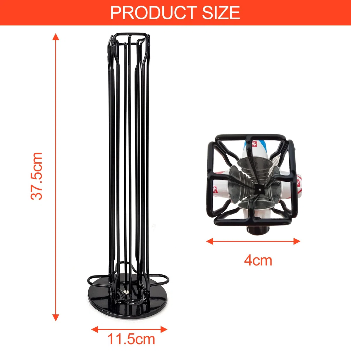 Lectorias Porta Capsulas para Nespresso, Soporte para Contener 40 Piezas Café Capsulas, 360 Grados Giratorio Dispensador Capsulas, Negro Organizador Cápsulas con Base Antideslizante, Hecho de Metal