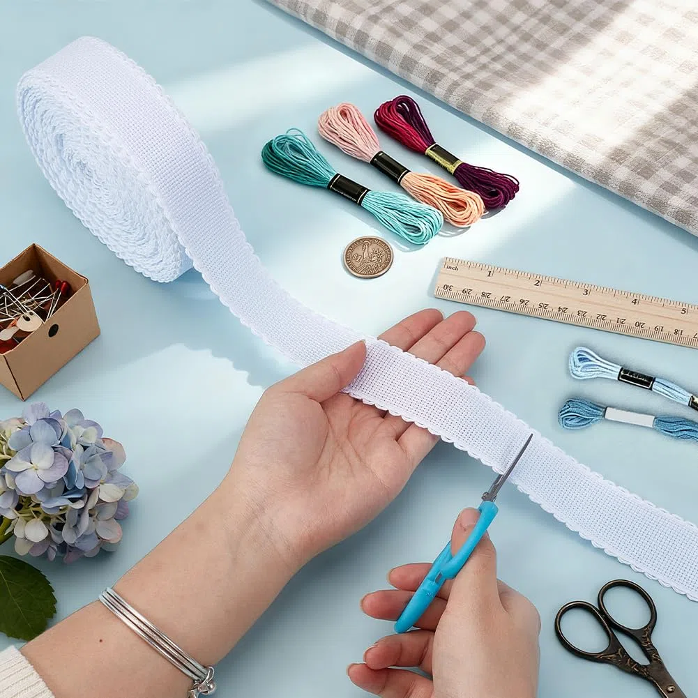 BENECREAT Banda Aida de 13.5 m X 3.5cm con Borde Blanco, Tela de Punto de Cruz para Bordar, Costura, Marcapáginas, Manualidades de Bricolaje, 0.7mm de Espesor
