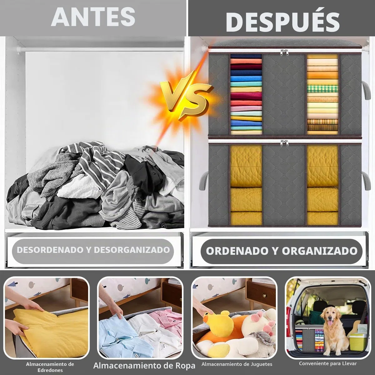 Frasheng 6 Piezas Cajas Almacenaje Ropa, 85L Almacenaje Bajo La Cama, Bolsa de Almacenamiento para Ropa Plegable, Bolsa de Almacenamiento de Ropa con Mango para Guardar Ropa, Edredones, Mantas, Gris