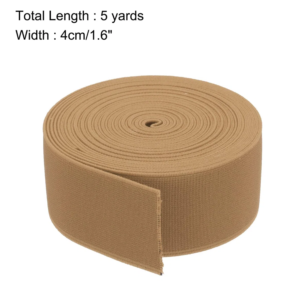 QUARKZMAN Bandas Elásticas para Coser 4cm 5 Yardas/15 Pies Marrón Claro Carrete de Elástico de Punto de Alta Elasticidad para Pelucas, Cinturones, Pantalones