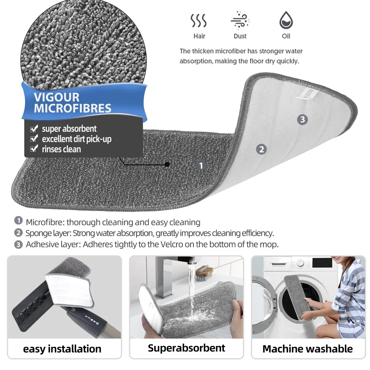 Mopa con Pulverizador, Mopa Fregona con Pulverizador, Mopas de Limpieza Suelos Spray Mop Microfibra Mopa Spray con 3 Microfibra Almohadilla Reutilizable y 360ml Botella para una Limpieza Rápida