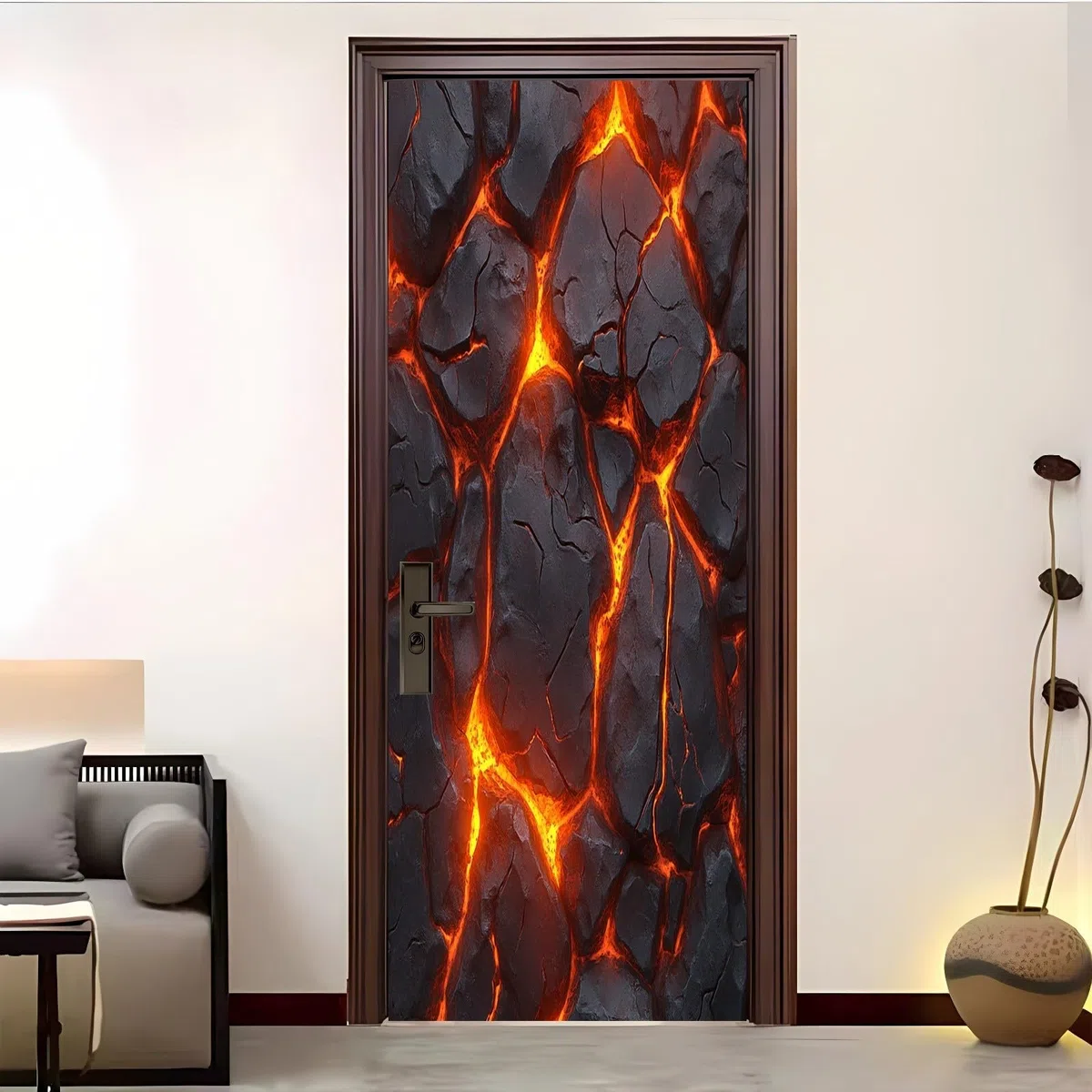 Pvc Adhesivo Pegatinas para Puertas Impermeable Extraíble FantasíA Rocas Fluidos Vinilos Puerta Pegatina Rojo Pared Murales Para Cocina Decorativos Hogar Arte 77x200 cm