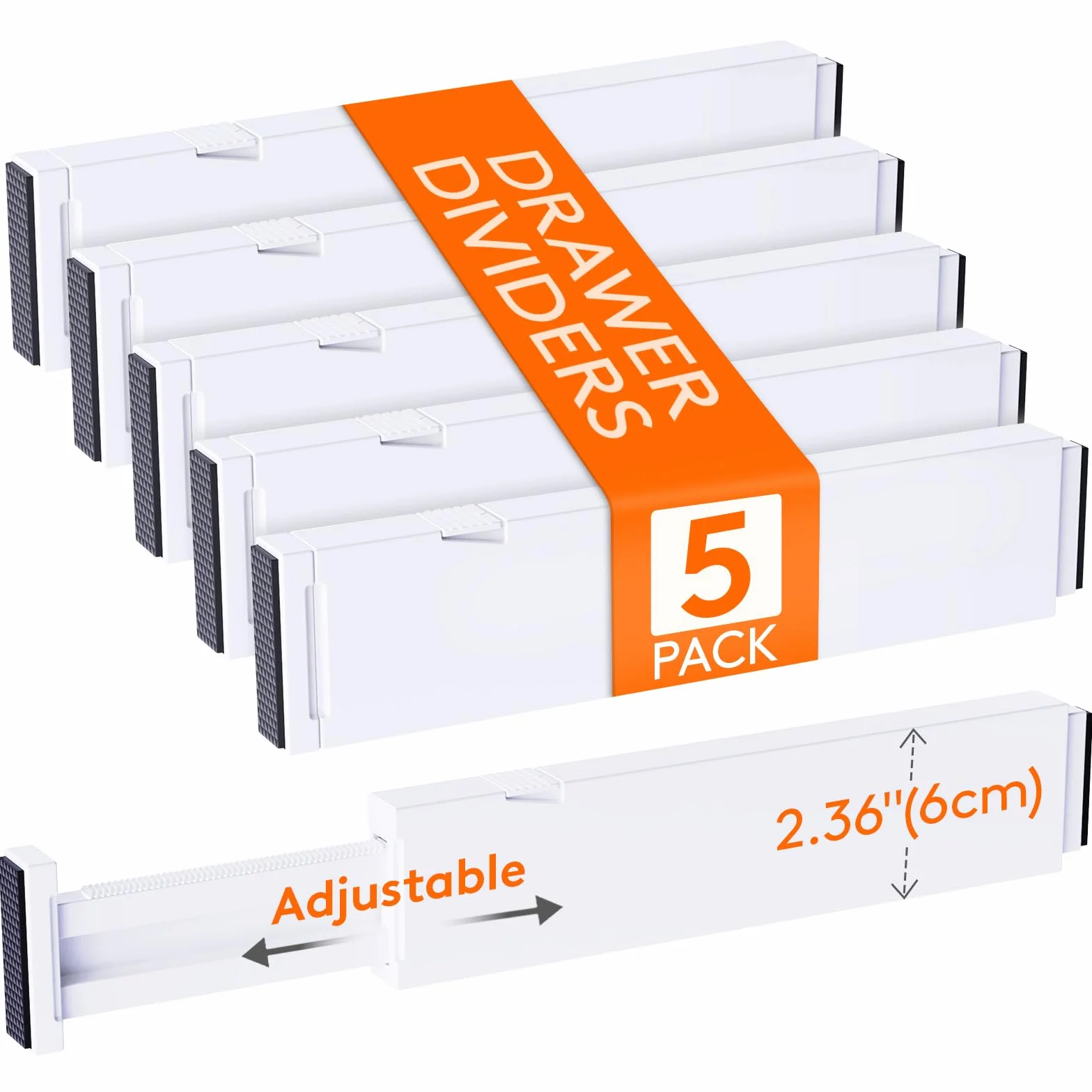 Lifewit Divisores de Cajones 28-40cm Ajustable Altura 6cm Organizador Armario Blanco 5 Paquetes