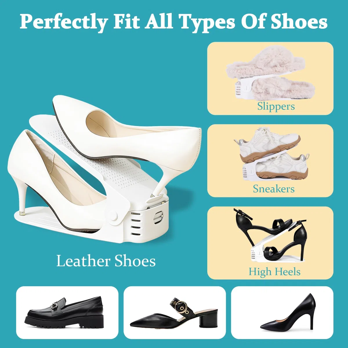Organizador Zapatos 10 Unidades, de PP Altura Ajustable 3 Niveles, Doble Capa Blanco Ahorro Espacio, Para Zapatero, Entrada y Armario