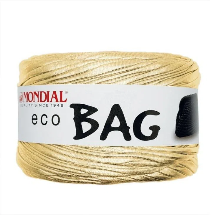 Mondial Eco Bag METALLIC | Cinta de Piel Sintética | Ovillo de Color Dorado, Cód. 590 | 300 Gramos 135 Metros | Ideal para la Fabricación de Bolsos, Accesorios, Bajoplatos, Cestas, Bisutería