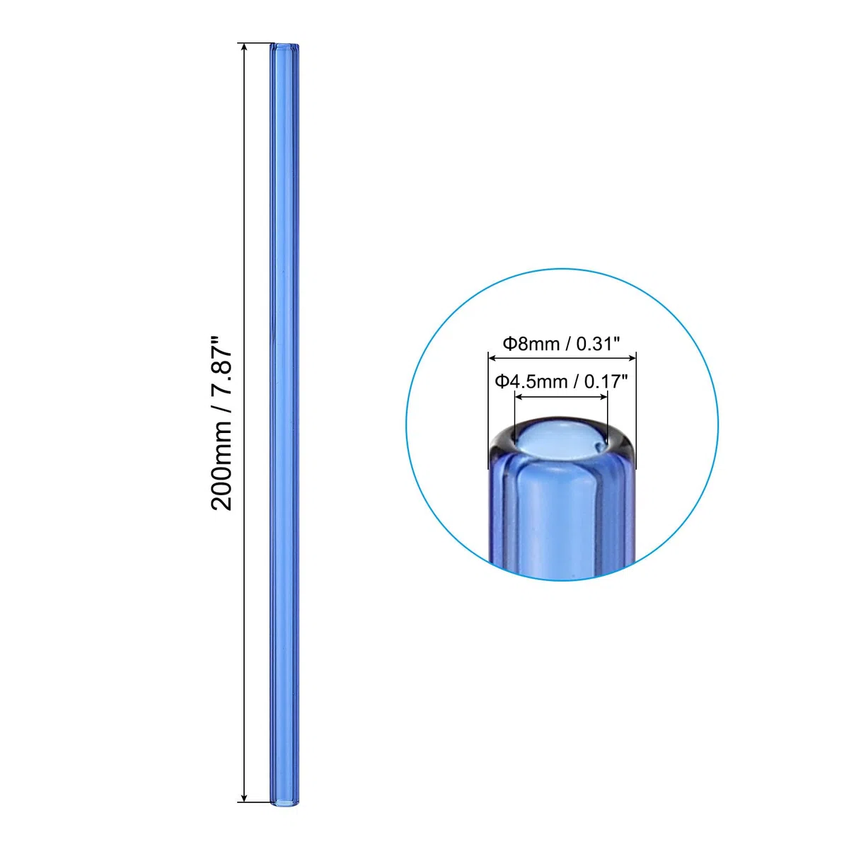 PATIKIL 20cm Tubos de Vidrio Borosilicato, 10pcs Pajita Cristal Reutilizable Corta Recta Resistente a Rotura para Soplado y Sorbete Bebida, Azul