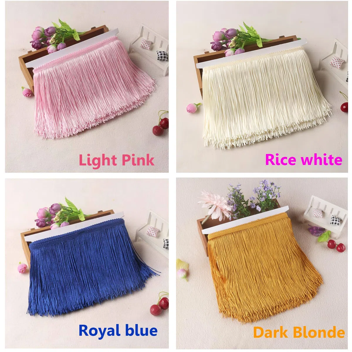10M de Ribete de Flecos para Vestido Latino, Adornos de 30cm, Borde Decorativo, Borla Costura de Poliéster, Pasamanería para Coser/Ropa/Cortinas (A)