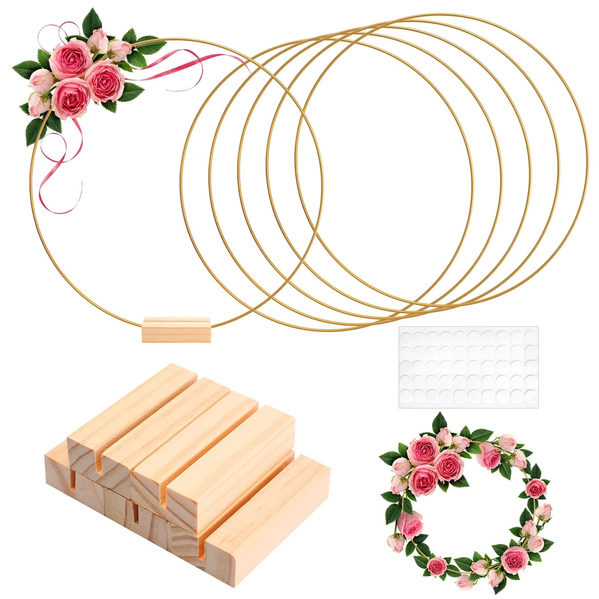 6 Piezas Aros de Metal Anillos de Metal para Decoración con Soportes de Madera, Aros Redondos para Atrapasueños Anillo de Metal para Guirnalda para Pared Boda Manualidades Guirnalda Bricolaje