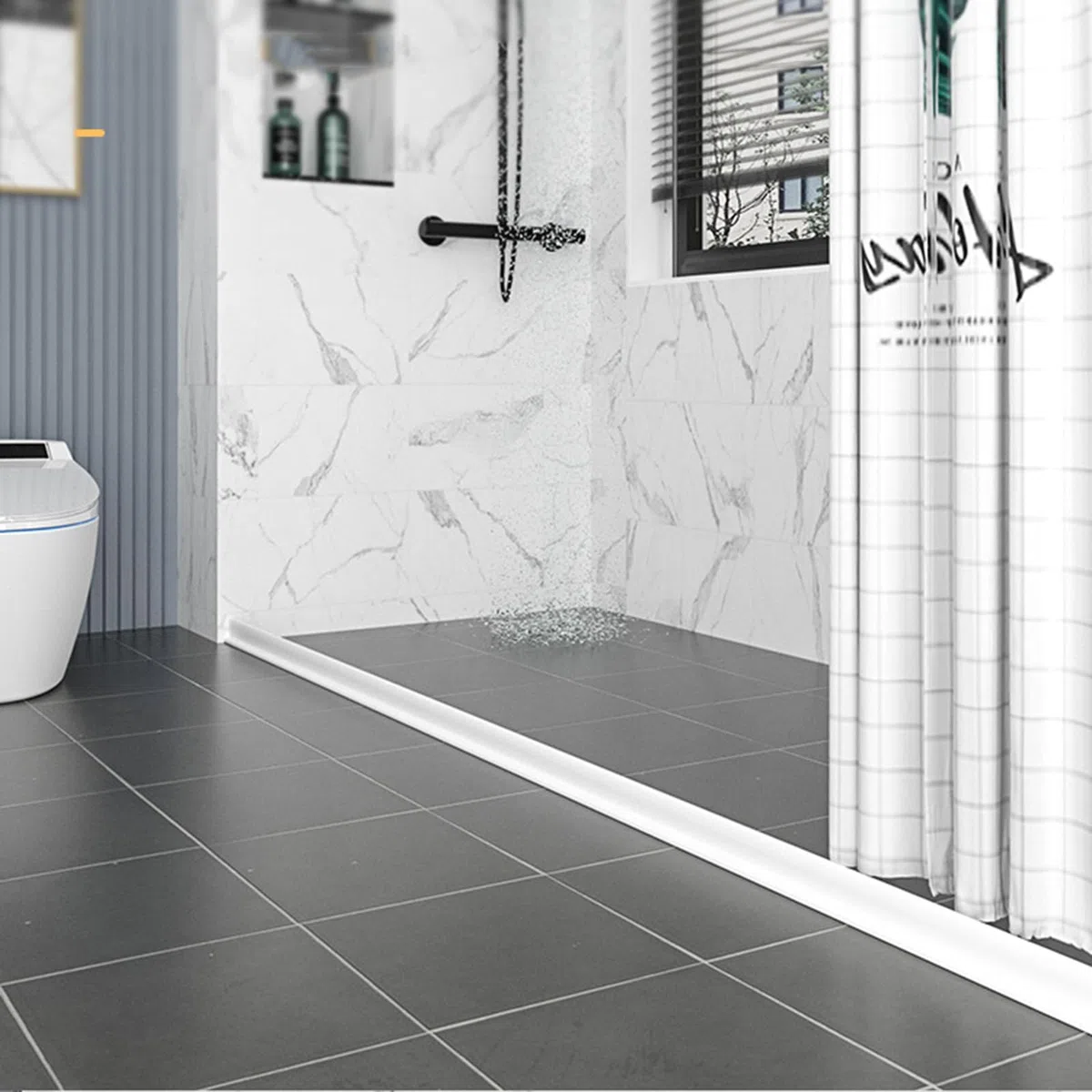 2M Barrera De Borde De Ducha Barrera De Ducha Silicona Autoadhesivo, Flexible, Cortable, Para Cabina De Ducha Para Lavabo De Cocina (Blanco)