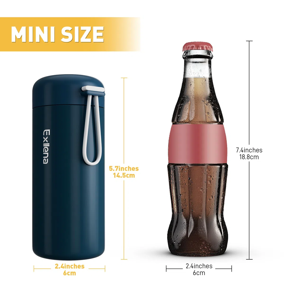 Exllena Botella Térmica Pequeña 300ml – Mini Botella de Acero Inoxidable sin BPA, Aislamiento Térmico 4-6 Horas con Diseño Portátil y Hermético(Azul Oscuro)