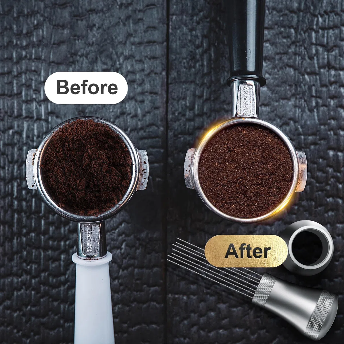Wdt Tool, distribuidor de café desmontable con soporte con 7 agujas de café expreso de 0,3 mm, herramienta Wdt de aluminio, distribuidor de café, regalos para baristas (plata)