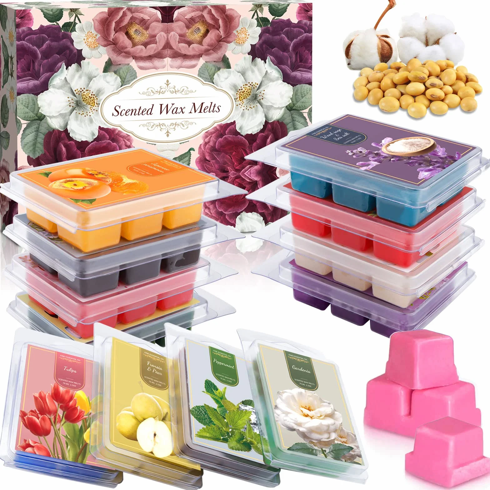Amzeeniu Cubos de Cera 12 Paquetes Cera Perfumadas de Soya Derretida de Fragancia Cera se Derrite Velas para Fragancias de la Habitación Aromaterapia Quemador de Incienso Bloque de ​Cera Set de Regalo