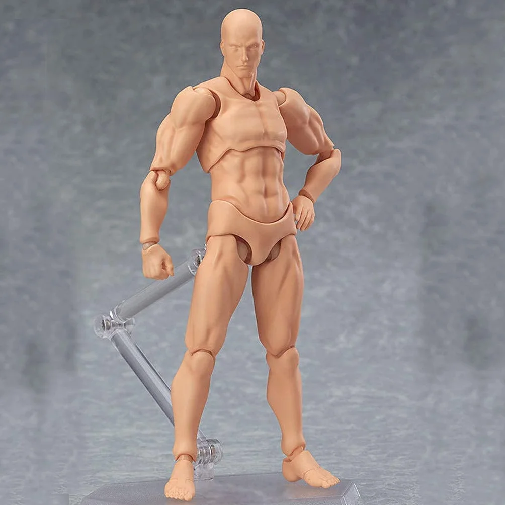 Body Kun - Maniquí articulado con cabeza de bloque, maniquí articulado, juego de figuras para modelo masculino y femenino (color piel)