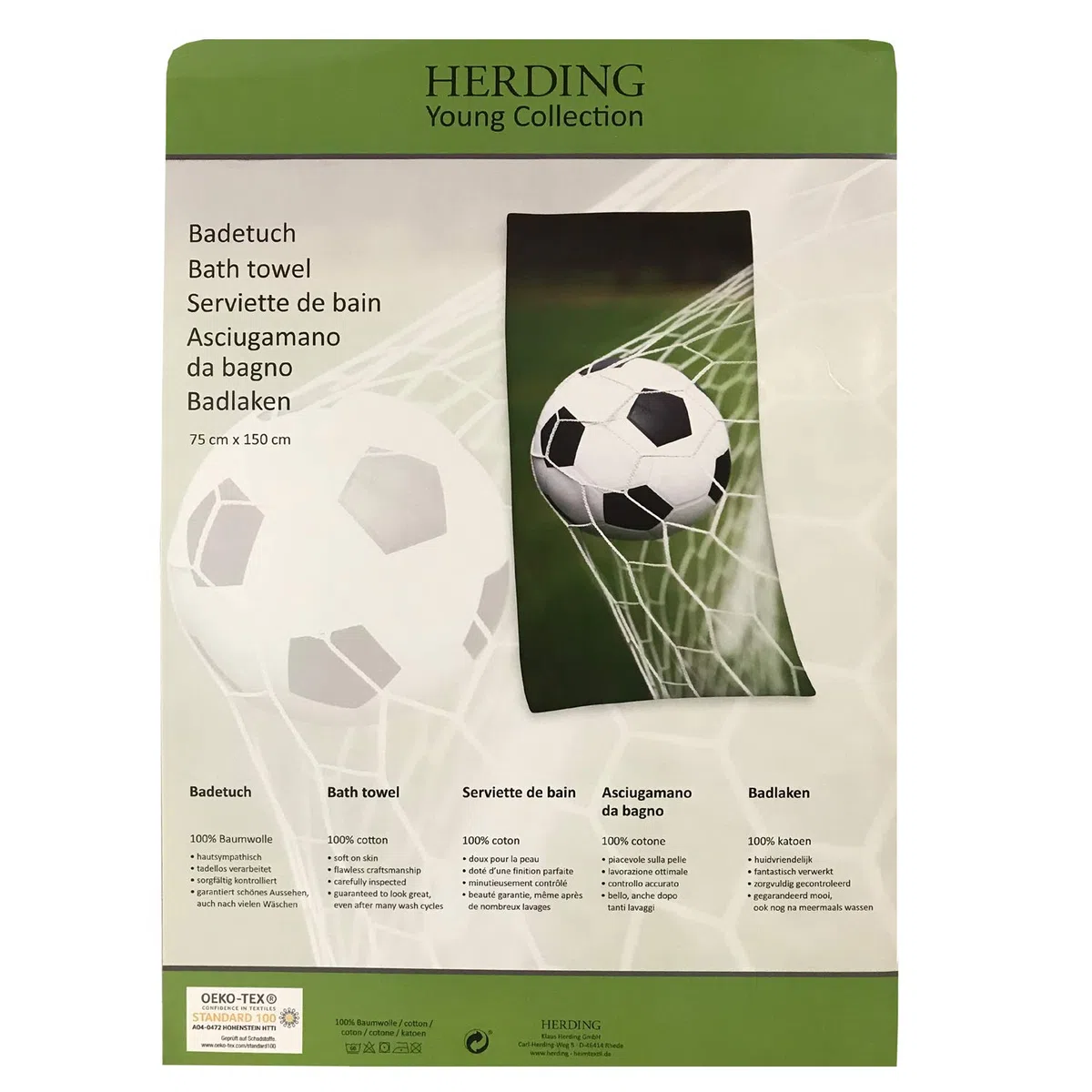 Herding Young Collection Toalla de baño con diseño de balón de fútbol de 75 x 150 cm, algodón, Multicolor