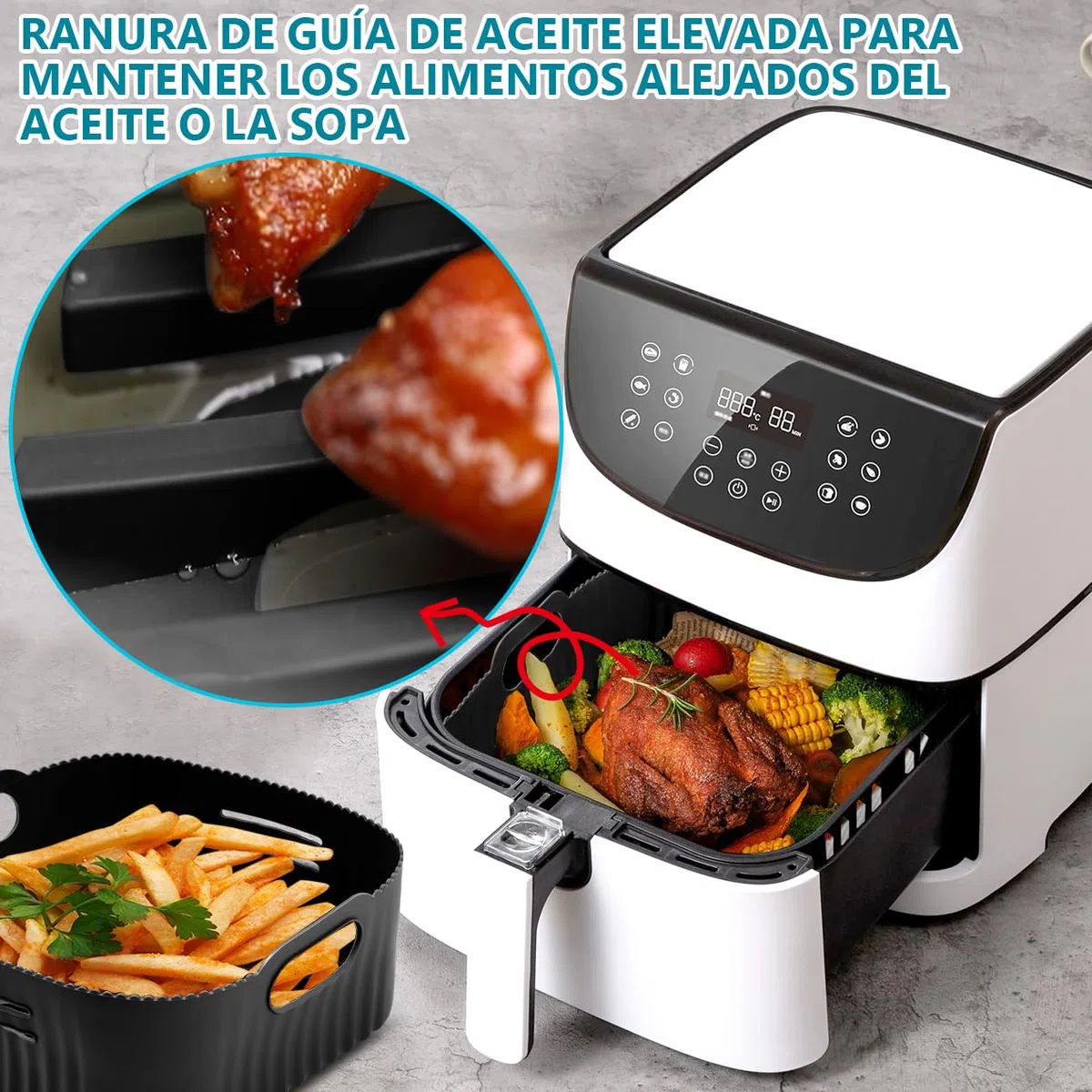 21CM Molde Silicona Freidora de Aire, 2PCS Cuadrado Accesorios Freidoras de Aire para COSORI 5,5L 4,7L, Cecotec 6L, 5,5L, Reutilizable Accesorios Freidora sin Aceite en lugar de Papel de Horno