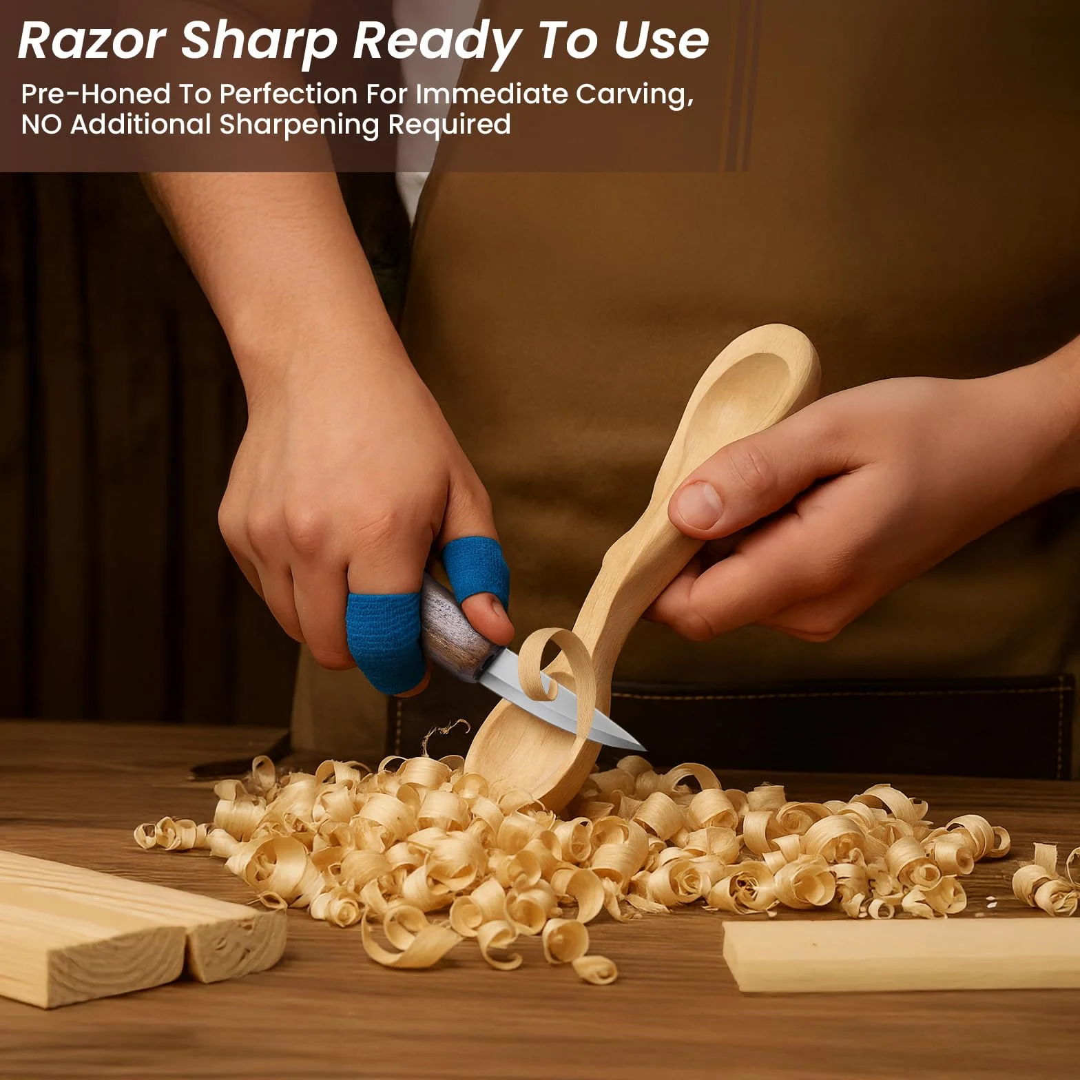 Cuchillo de tallado de madera para principiantes, cuchillo de corte con funda de cuero para adultos, profesionales y entusiastas del tallado de madera, herramientas de seguridad para
