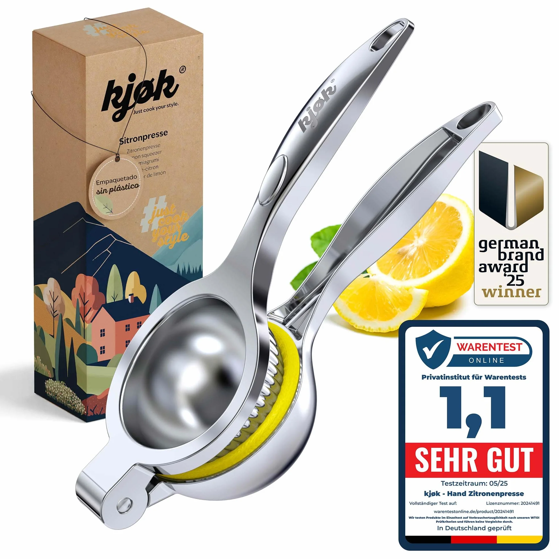 kjøk Premium Exprimidor de limón manual – exprimidor de cítricos para limones, limas y naranjas pequeñas – zumo sin semillas y sin esfuerzo, apto para lavavajillas – para cocina, bar y cócteles