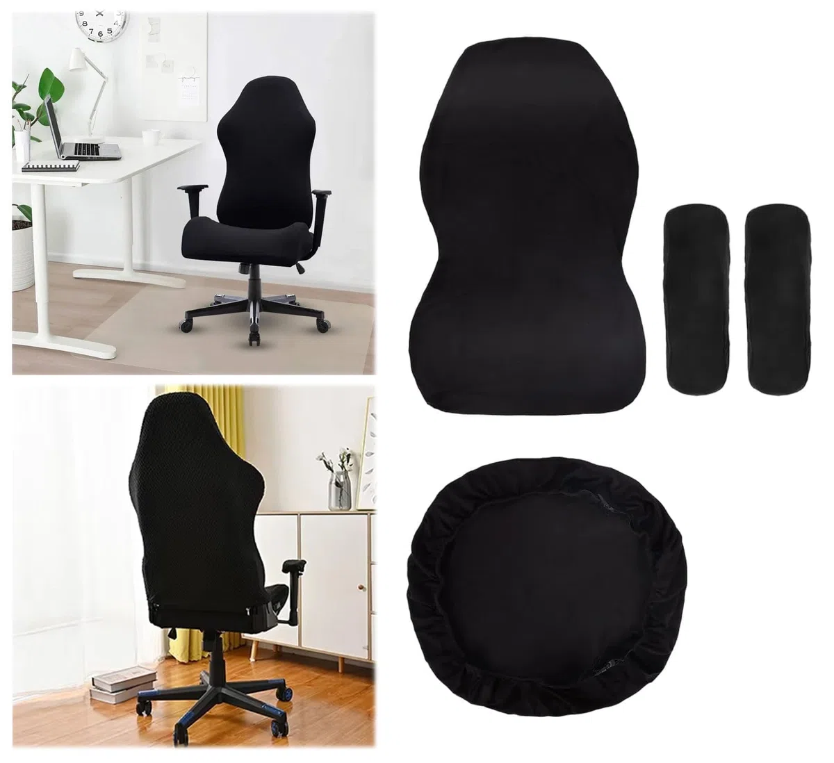 Juegode4 fundas para silla de videojuegos con reposabrazos/respaldo de silla, funda para silla de oficina, antideslizante,extraíble,lavable,buena elasticidad, para sillas de juegos,usw (Negro)